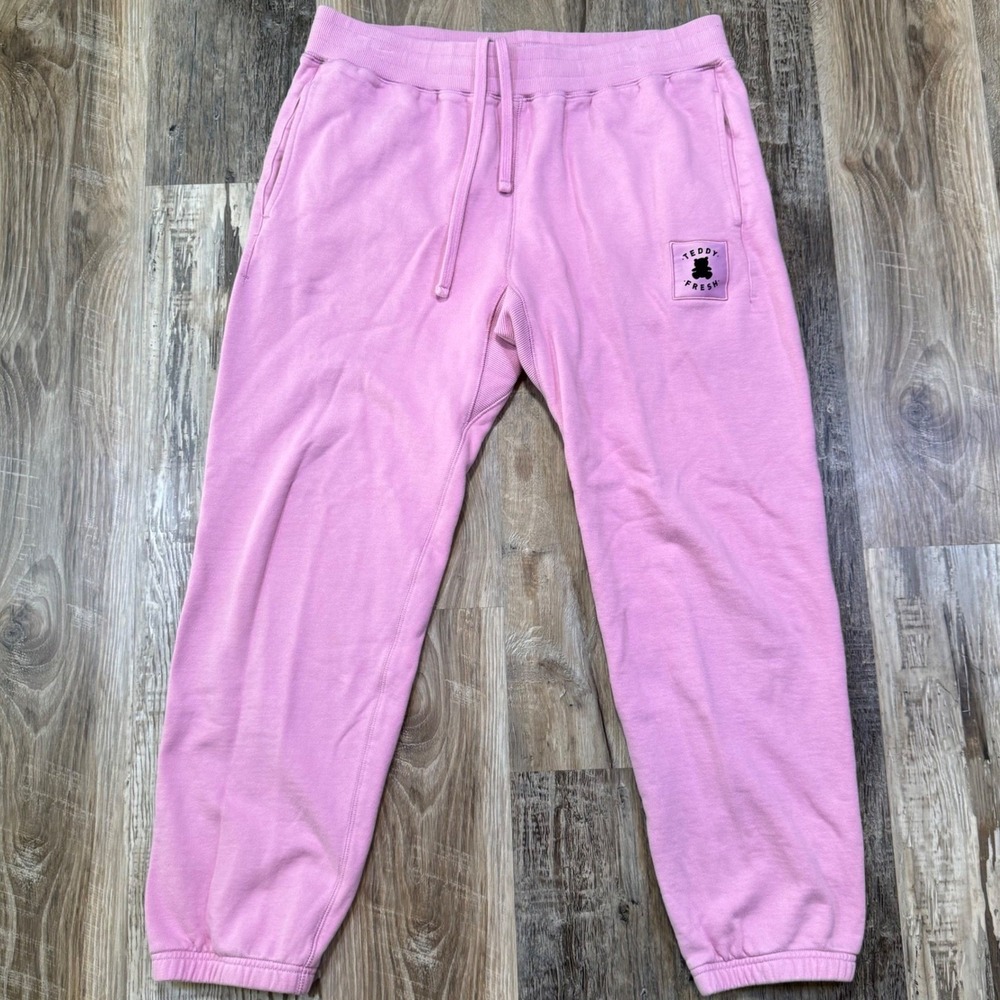 Teddy Fresh Sweatpants XL Pink Logo Patch Drawstring Cotton Joggers‎